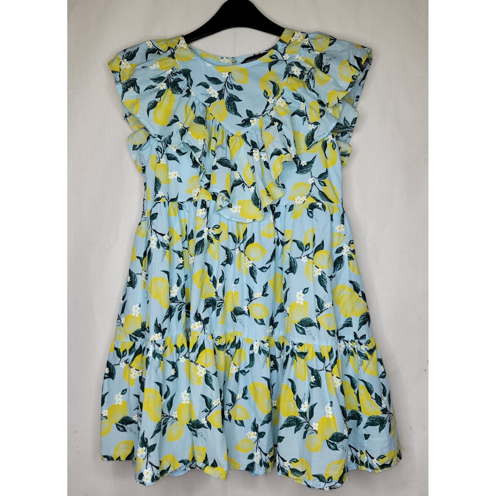 French Connection Girls Lemon Print, Ruffle Tiered Cotton Dress